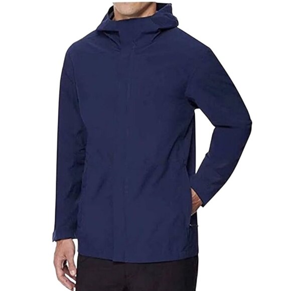 32 Degree Cool Navy Blue Waterproof Hooded Rain Jacket Mens Large Pockets - Picture 2 of 16